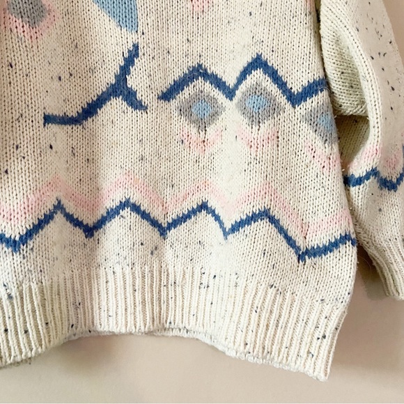 Vintage East 62• cream pastel flower knit pullover women’s size large - Picture 6 of 13